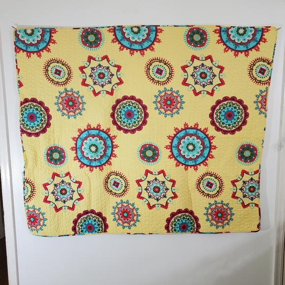 Boho Blanket Quilted Bright Vivid Yellow Green Pink Colors Mandala Patterns - Picture 4 of 6